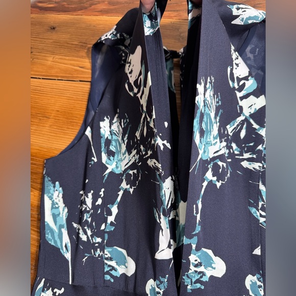Classiques Entier Womens Navy Floral Sleeveless keyhole Silk A-line Midi dress 6 - Picture 11 of 16